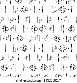 Seamless vector geometrical pattern with hand drawn decorative elements Graphic abstract design, drawing illustration. Print for fabric, textil, wallpaper, wrapping packaging Line drawing Doddle style