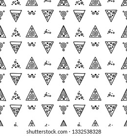Seamless vector geometrical pattern with hand drawn decorative elements Graphic abstract design, drawing illustration. Print for fabric, textil, wallpaper, wrapping packaging Line drawing Doddle style