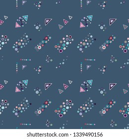 Seamless vector geometrical pattern with hand drawn decorative elements Graphic abstract design, drawing illustration. Print for fabric, textil, wallpaper, wrapping packaging Doddle style