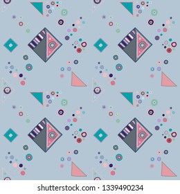 Seamless vector geometrical pattern with hand drawn decorative elements Graphic abstract design, drawing illustration. Print for fabric, textil, wallpaper, wrapping packaging Doddle style