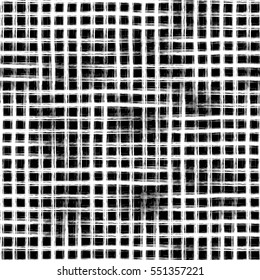 Seamless vector geometrical pattern with hand drawn lines. Endless black and white checkered background with vertical and horizontal lines
