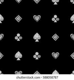 Seamless vector geometrical pattern with icons of playing cards. background with hand drawn textured geometric figures. Pastel Graphic illustration Template for wrapping, web backgrounds, wallpaper.