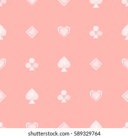 Seamless vector geometrical pattern with icons of playing cards. background with hand drawn textured geometric figures. Pastel Graphic illustration Template for wrapping, web backgrounds, wallpaper