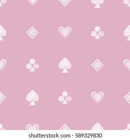 Seamless vector geometrical pattern with icons of playing cards. background with hand drawn textured geometric figures. Pastel Graphic illustration Template for wrapping, web backgrounds, wallpaper