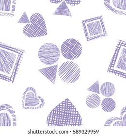 Seamless vector geometrical pattern with icons of playing cards. background with hand drawn textured geometric figures. Pastel Graphic illustration Template for wrapping, web backgrounds, wallpaper