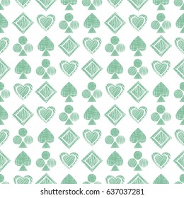 Seamless vector geometrical pattern with icons of playing cards. background with hand drawn textured geometric figures. Pastel Graphic illustration Template for wrapping, web backgrounds, wallpaper