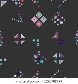 Seamless vector geometrical pattern with little hand drawn decorative elements. Graphic design, drawing illustration. Print for fabric, textil, wallpaper, wrapping, packaging. Doddle style, background