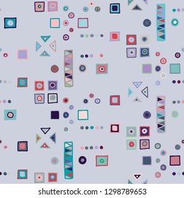 Seamless vector geometrical pattern with little hand drawn decorative elements. Graphic design, drawing illustration. Print for fabric, textil, wallpaper, wrapping, packaging. Doddle style, background