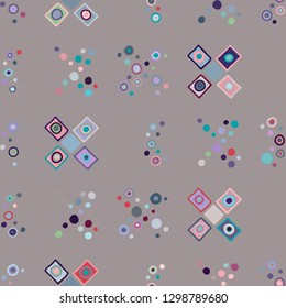 Seamless vector geometrical pattern with little hand drawn decorative elements. Graphic design, drawing illustration. Print for fabric, textil, wallpaper, wrapping, packaging. Doddle style, background