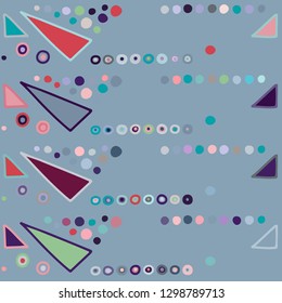 Seamless vector geometrical pattern with little hand drawn decorative elements. Graphic design, drawing illustration. Print for fabric, textil, wallpaper, wrapping, packaging. Doddle style, background