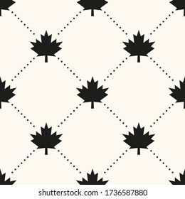 Seamless Vector Geometrical Pattern With Maple Leaf And Polka Dot. Happy Canada Day Background. Canadian Pattern Great For Textile, Print, Backdrop Or Wrapping Paper