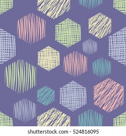 Seamless vector  geometrical pattern with rectangles. Blue pastel endless background with  hand drawn textured geometric figures. Graphic vector illustration