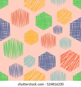 Seamless vector  geometrical pattern with rectangles. Pink pastel endless background with  hand drawn textured geometric figures. Graphic vector illustration.