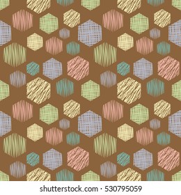 Seamless vector  geometrical pattern with rectangles. Brown endless background with  hand drawn textured geometric figures Graphic  illustration Template for wrapping, web backgrounds, wallpaper..