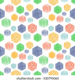 Seamless vector  geometrical pattern with rectangles. Colorful endless background with  hand drawn textured geometric figures Graphic  illustration Template for wrapping, web backgrounds, wallpaper..