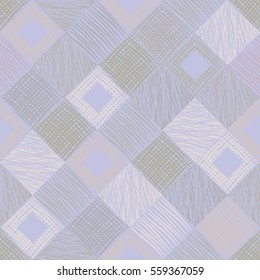 Seamless vector geometrical pattern with rhombus, squares. endless background with hand drawn textured geometric figures. Pastel Graphic illustration Template for wrapping, web backgrounds, wallpaper.
