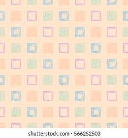 Seamless vector geometrical pattern with rhombus, squares. endless background with hand drawn textured geometric figures. Pastel Graphic illustration Template for wrapping, web backgrounds, wallpaper.