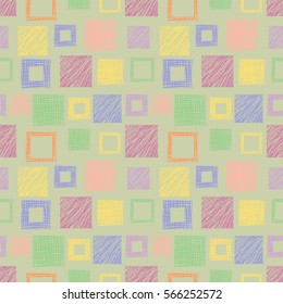 Seamless vector geometrical pattern with rhombus, squares. endless background with hand drawn textured geometric figures. Pastel Graphic illustration Template for wrapping, web backgrounds, wallpaper.