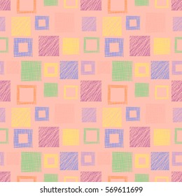 Seamless vector geometrical pattern with rhombus, squares. endless background with hand drawn textured geometric figures. Pastel Graphic illustration Template for wrapping, web backgrounds, wallpaper