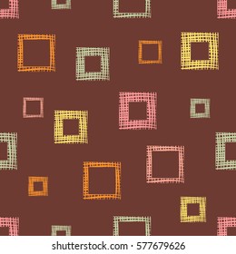 Seamless vector geometrical pattern with rhombus, squares, rectangles endless background with hand drawn textured geometric figures. Pastel Graphic illustration Template for wrapping, web backgrounds.
