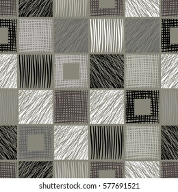 Seamless vector geometrical pattern with rhombus, squares, rectangles endless background with hand drawn textured geometric figures. Pastel Graphic illustration Template for wrapping, web backgrounds.