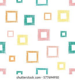 Seamless vector geometrical pattern with rhombus, squares, rectangles endless background with hand drawn textured geometric figures. Pastel Graphic illustration Template for wrapping, web backgrounds.