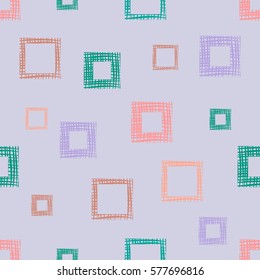 Seamless vector geometrical pattern with rhombus, squares, rectangles endless background with hand drawn textured geometric figures. Pastel Graphic illustration Template for wrapping, web backgrounds.