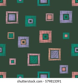 Seamless vector geometrical pattern with rhombus, squares, rectangles endless background with hand drawn textured geometric figures. Pastel Graphic illustration Template for wrapping, web backgrounds.