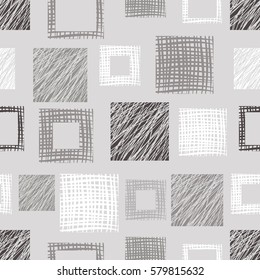 Seamless vector geometrical pattern with rhombus, squares, rectangles endless background with hand drawn textured geometric figures. Pastel Graphic illustration Template for wrapping, web backgrounds.