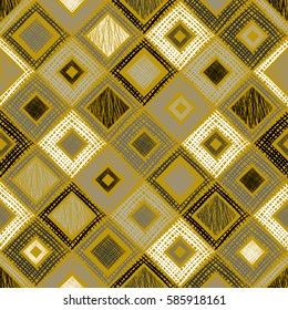 Seamless vector geometrical pattern with rhombus, squares, rectangles endless background with hand drawn textured geometric figures. Pastel Graphic illustration Template for wrapping, web backgrounds