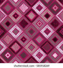 Seamless vector geometrical pattern with rhombus, squares, rectangles endless background with hand drawn textured geometric figures. Pastel Graphic illustration Template for wrapping, web backgrounds