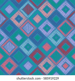Seamless vector geometrical pattern with rhombus, squares, rectangles endless background with hand drawn textured geometric figures. Pastel Graphic illustration Template for wrapping, web backgrounds