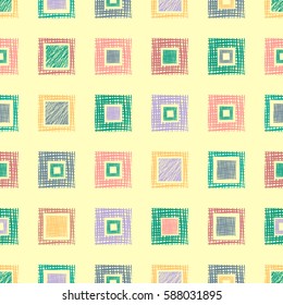 Seamless vector geometrical pattern with rhombus, squares. endless background with hand drawn textured geometric figures. Pastel Graphic illustration Template for wrapping, web backgrounds, wallpaper.