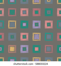 Seamless vector geometrical pattern with rhombus, squares. endless background with hand drawn textured geometric figures. Pastel Graphic illustration Template for wrapping, web backgrounds, wallpaper.