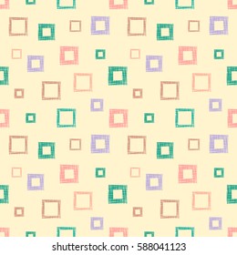 Seamless vector geometrical pattern with rhombus, squares. endless background with hand drawn textured geometric figures. Pastel Graphic illustration Template for wrapping, web backgrounds, wallpaper.