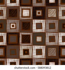 Seamless vector geometrical pattern with rhombus, squares, rectangles endless background with hand drawn textured geometric figures. Pastel Graphic illustration Template for wrapping, web backgrounds.