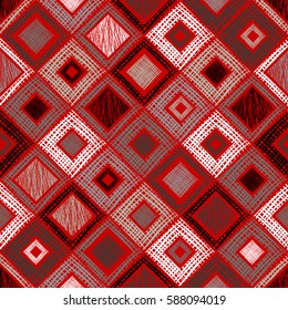 Seamless vector geometrical pattern with rhombus, squares, rectangles endless background with hand drawn textured geometric figures. Pastel Graphic illustration Template for wrapping, web backgrounds.