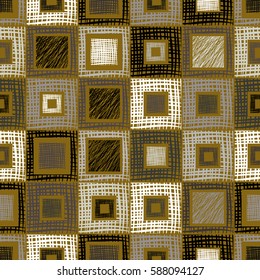 Seamless vector geometrical pattern with rhombus, squares, rectangles endless background with hand drawn textured geometric figures. Pastel Graphic illustration Template for wrapping, web backgrounds.