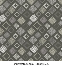 Seamless vector geometrical pattern with rhombus, squares, rectangles endless background with hand drawn textured geometric figures. Pastel Graphic illustration Template for wrapping, web backgrounds.