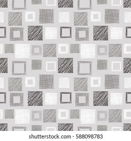 Seamless vector geometrical pattern with rhombus, squares, rectangles endless background with hand drawn textured geometric figures. Pastel Graphic illustration Template for wrapping, web backgrounds.