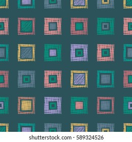 Seamless vector geometrical pattern with rhombus, squares. endless background with hand drawn textured geometric figures. Pastel Graphic illustration Template for wrapping, web backgrounds, wallpaper