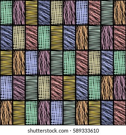 Seamless vector geometrical pattern with rhombus, squares. endless background with hand drawn textured geometric figures. Pastel Graphic illustration Template for wrapping, web backgrounds, wallpaper