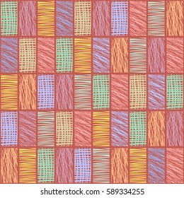 Seamless vector geometrical pattern with rhombus, squares. endless background with hand drawn textured geometric figures. Pastel Graphic illustration Template for wrapping, web backgrounds, wallpaper