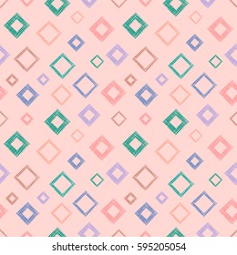 Seamless vector geometrical pattern with rhombus, squares. endless background with hand drawn textured geometric figures. Pastel Graphic illustration Template for wrapping, web backgrounds, wallpaper