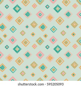 Seamless vector geometrical pattern with rhombus, squares. endless background with hand drawn textured geometric figures. Pastel Graphic illustration Template for wrapping, web backgrounds, wallpaper