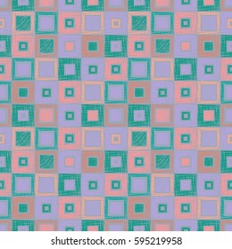 Seamless vector geometrical pattern with rhombus, squares. endless background with hand drawn textured geometric figures. Pastel Graphic illustration Template for wrapping, web backgrounds, wallpaper