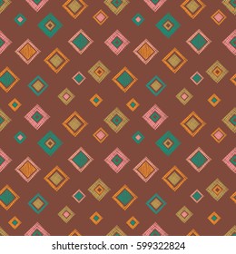 Seamless vector geometrical pattern with rhombus, squares. endless background with hand drawn textured geometric figures. Pastel Graphic illustration Template for wrapping, web backgrounds, wallpaper