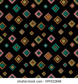 Seamless vector geometrical pattern with rhombus, squares. endless background with hand drawn textured geometric figures. Pastel Graphic illustration Template for wrapping, web backgrounds, wallpaper