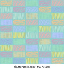 Seamless vector geometrical pattern with rhombus, squares. endless background with hand drawn textured geometric figures. Pastel Graphic illustration Template for wrapping, web backgrounds, wallpaper
