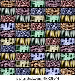 Seamless vector geometrical pattern with rhombus, squares. endless background with hand drawn textured geometric figures. Pastel Graphic illustration Template for wrapping, web backgrounds, wallpaper